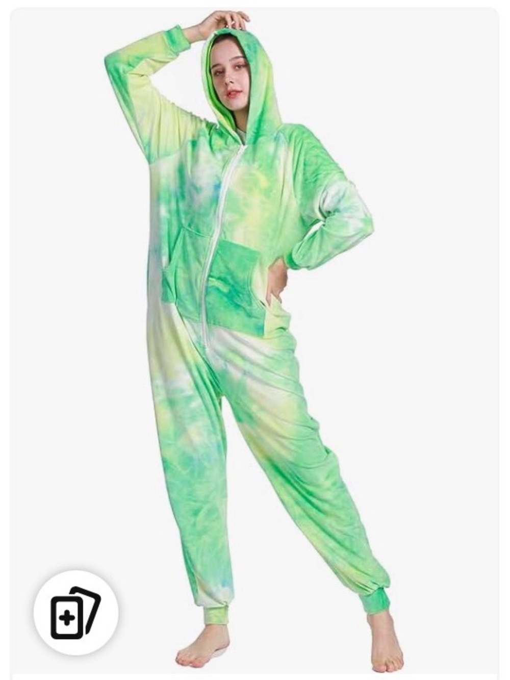 Green Tie-Dye Hooded Onesie Jumpsuit